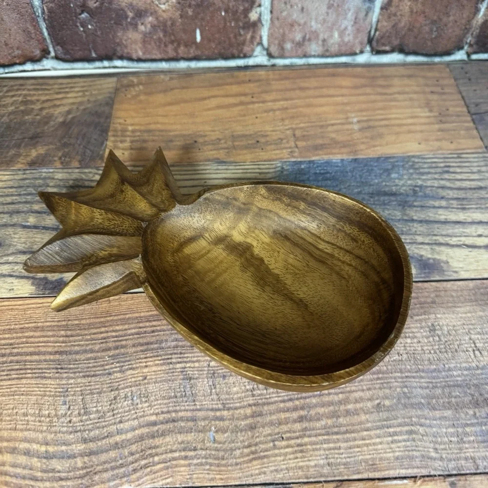 Vintage Hand Carved Wooden Pineapple‎ Bowl Trinket Candy Dish Philippines 8